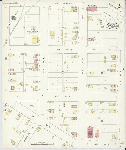 Sanborn Fire Insurance Map from Saint Cloud, Stearns, Benton, and Sherburne Counties, Minnesota (1913), Sheet #0002 - Complete Map Set gallery image, historic Sanborn map, vintage wall art, Minnesota Minnesota