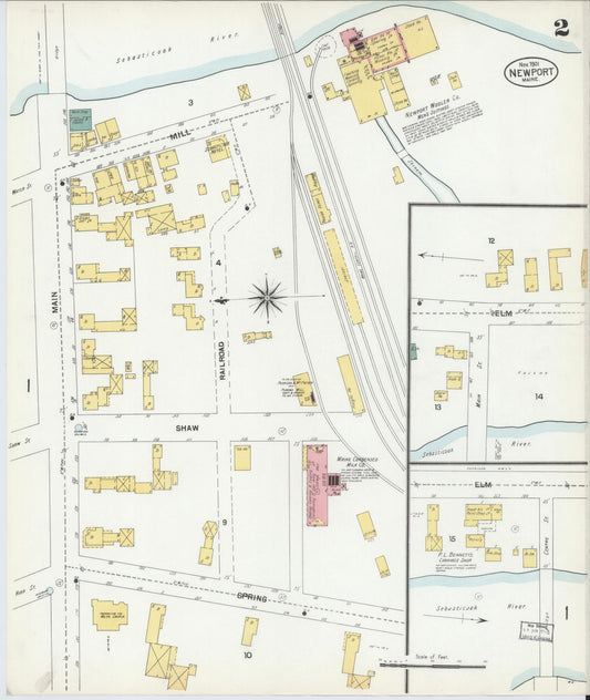 Sanborn Fire Insurance Map from Newport, Penobscot County, Maine (1901), Sheet #0002 - Historic Sanborn Fire Insurance Map Print, vintage old map wall art, antique decor, genealogy gift, Maine Maine map