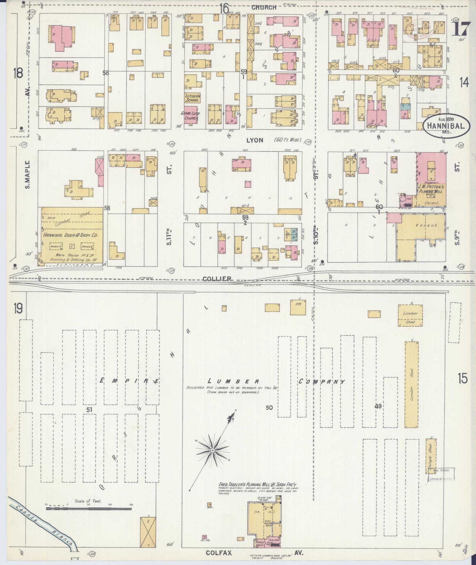 Sanborn Fire Insurance Map from Hannibal, Marion County, Missouri (1899), Sheet #0017 - Complete Map Set gallery image, historic Sanborn map, vintage wall art, Missouri Missouri