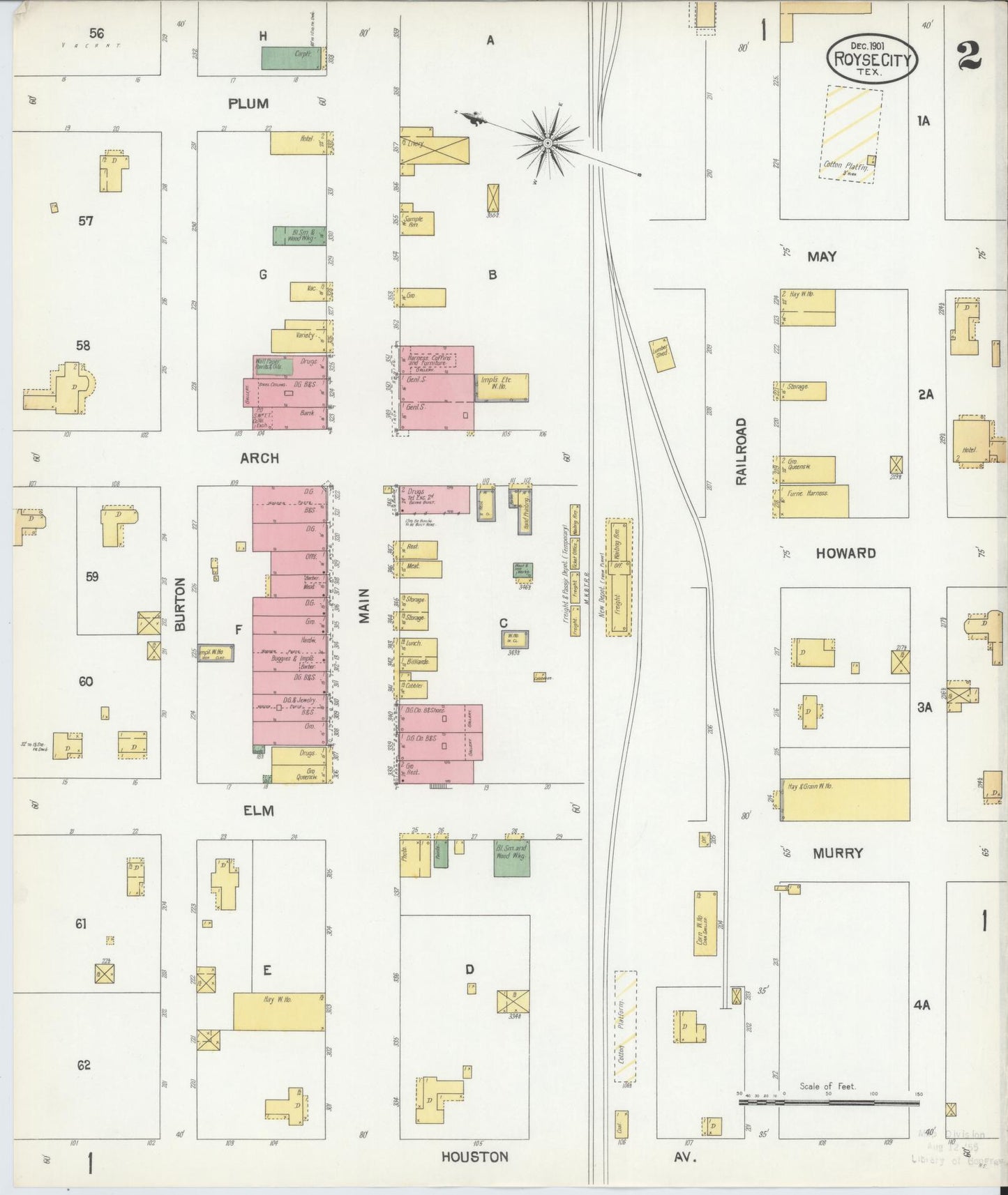 Sanborn Fire Insurance Map from Royse City, Rockwell County, Texas (1901), Sheet #0002 - Historic Sanborn Fire Insurance Map Print, vintage old map wall art, antique decor, genealogy gift, Texas Texas map