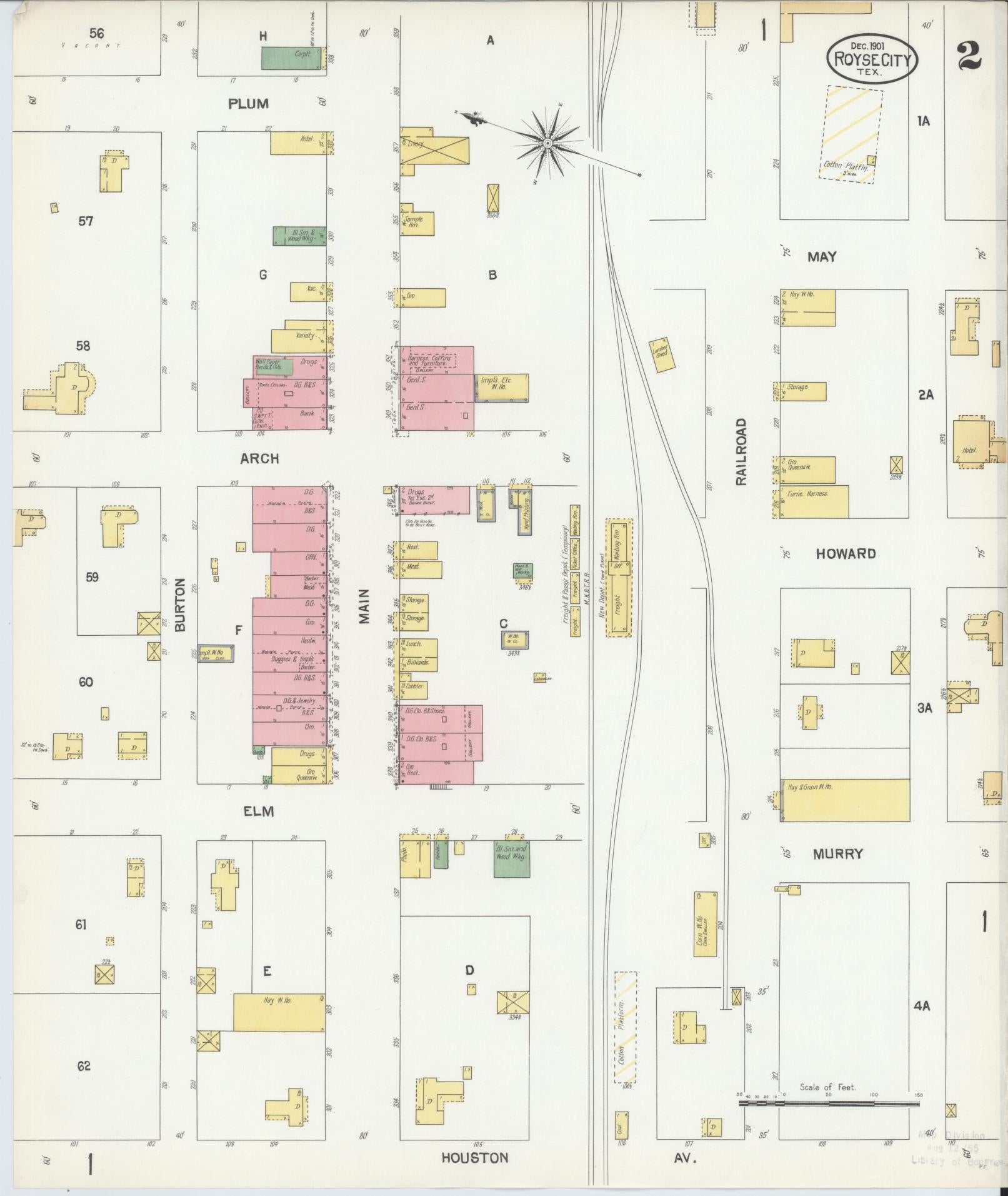 Sanborn Fire Insurance Map from Royse City, Rockwell County, Texas (1901), Sheet #0002 - Historic Sanborn Fire Insurance Map Print, vintage old map wall art, antique decor, genealogy gift, Texas Texas map