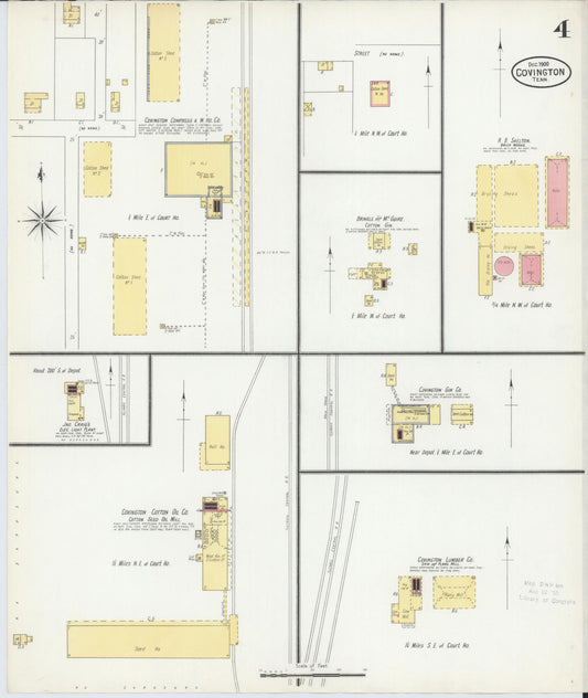 Sanborn Fire Insurance Map from Covington, Tipton County, Tennessee (1900), Sheet #0004 - Historic Sanborn Fire Insurance Map Print, vintage old map wall art, antique decor, genealogy gift, Tennessee Tennessee map