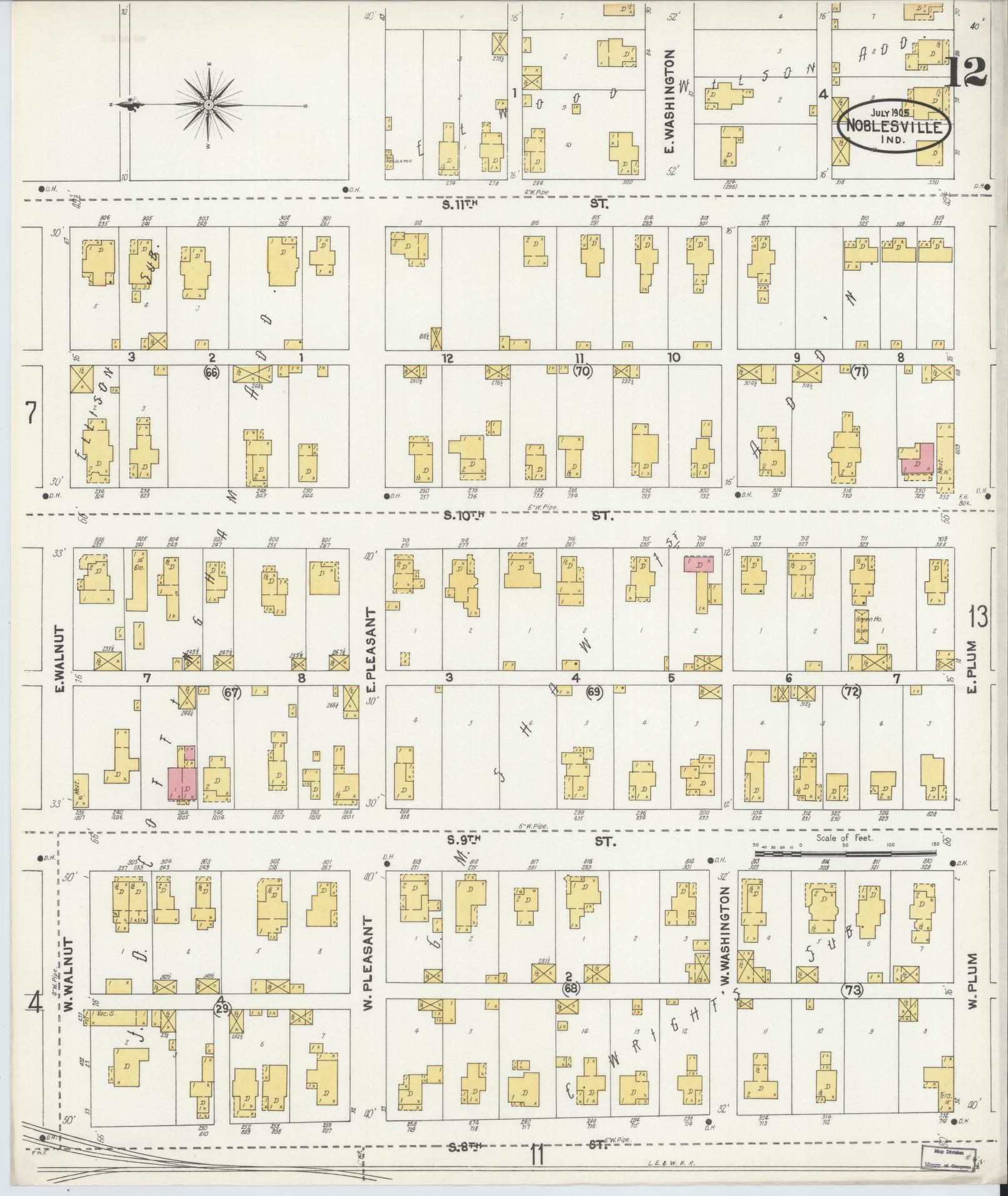 Sanborn Fire Insurance Map from Noblesville, Hamilton County, Indiana (1905), Sheet #0012 - Complete Map Set gallery image, historic Sanborn map, vintage wall art, Indiana Indiana