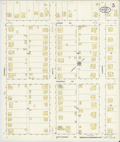Sanborn Fire Insurance Map from Mart, McLennan County, Texas (1915), Sheet #0005 - Historic Sanborn Fire Insurance Map Print, vintage old map wall art, antique decor, genealogy gift, Texas Texas map