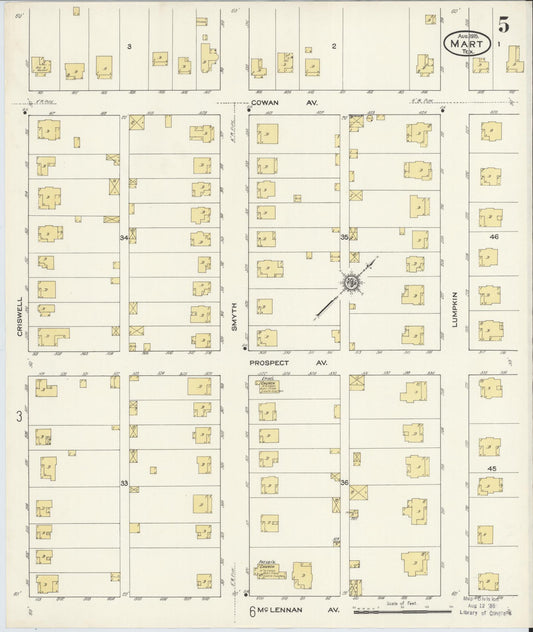 Sanborn Fire Insurance Map from Mart, McLennan County, Texas (1915), Sheet #0005 - Historic Sanborn Fire Insurance Map Print, vintage old map wall art, antique decor, genealogy gift, Texas Texas map