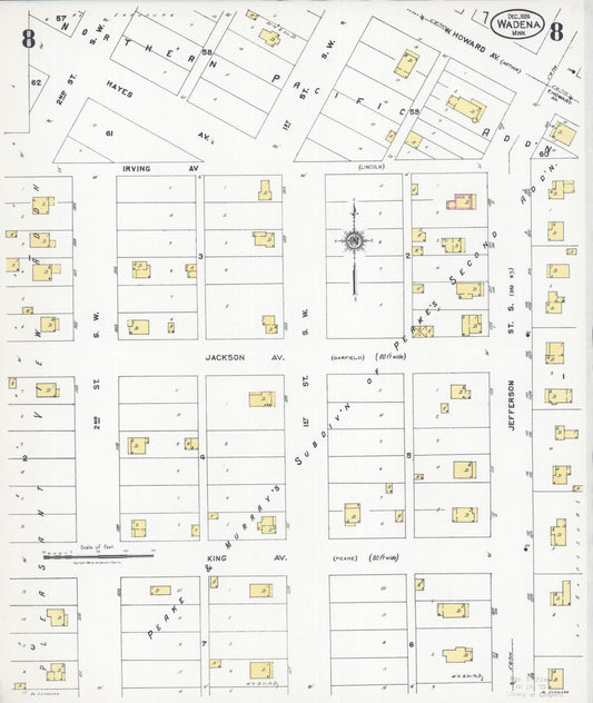 Sanborn Fire Insurance Map from Wadena, Wadena County, Minnesota (1924), Sheet #0008 - Historic Sanborn Fire Insurance Map Print, vintage old map wall art, antique decor, genealogy gift, Minnesota Minnesota map