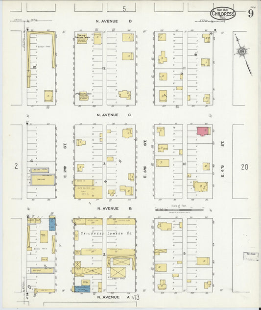 Sanborn Fire Insurance Map from Childress, Childress County, Texas (1921), Sheet #0009 - Historic Sanborn Fire Insurance Map Print, vintage old map wall art, antique decor, genealogy gift, Texas Texas map