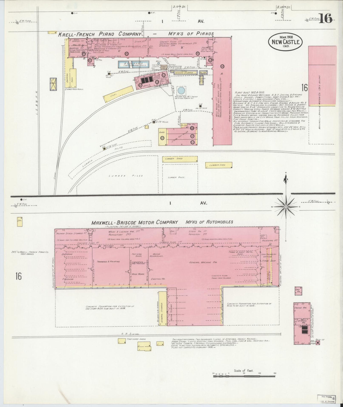 Sanborn Fire Insurance Map from New Castle, Henry County, Indiana (1908), Sheet #0016 - Historic Sanborn Fire Insurance Map Print, vintage old map wall art, antique decor, genealogy gift, Indiana Indiana map