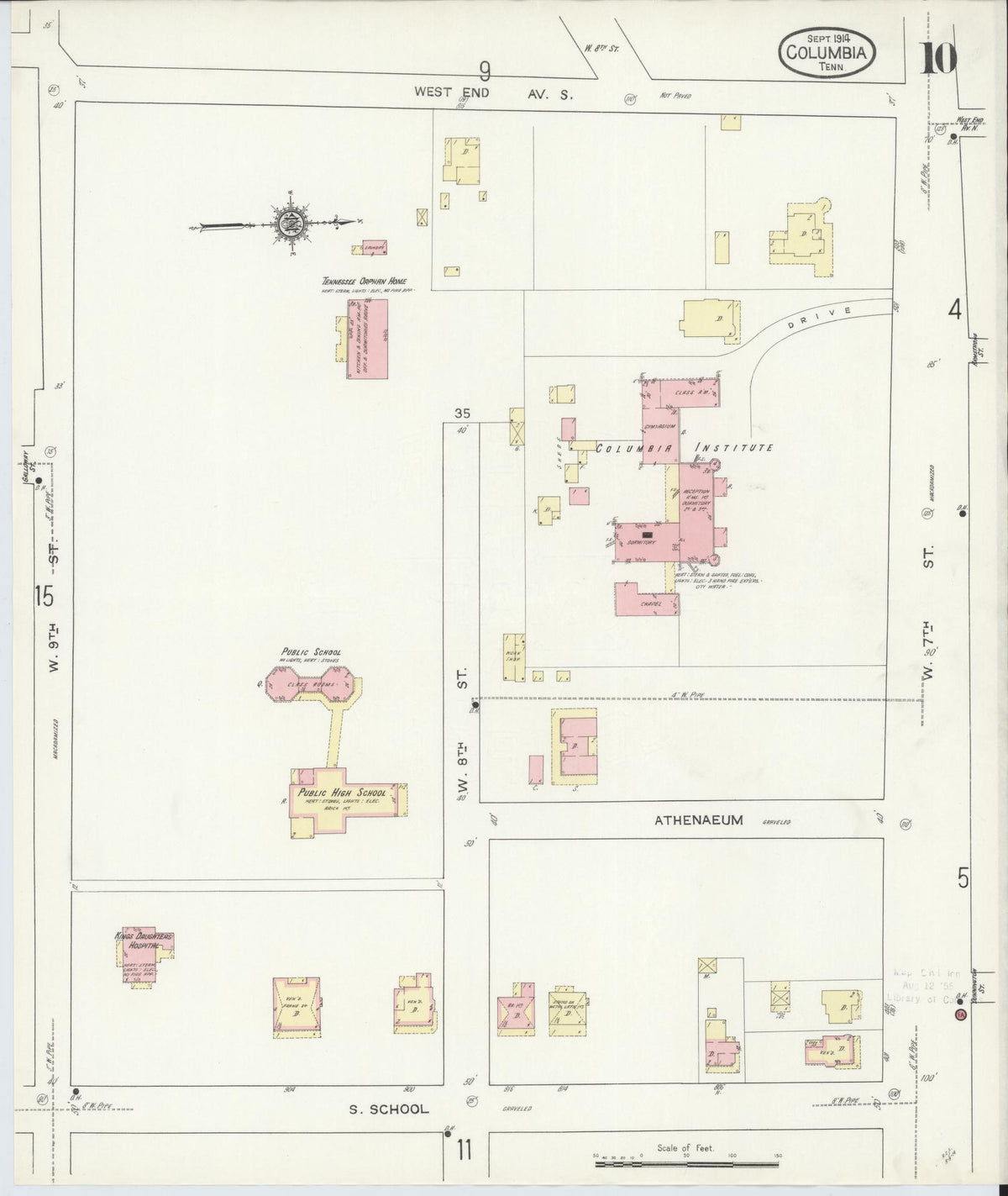 Sanborn Fire Insurance Map from Columbia, Maury County, Tennessee (1914), Sheet #0010 - Complete Map Set gallery image, historic Sanborn map, vintage wall art, Tennessee Tennessee