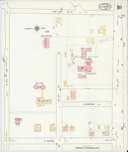 Sanborn Fire Insurance Map from Columbia, Maury County, Tennessee (1914), Sheet #0010 - Complete Map Set gallery image, historic Sanborn map, vintage wall art, Tennessee Tennessee