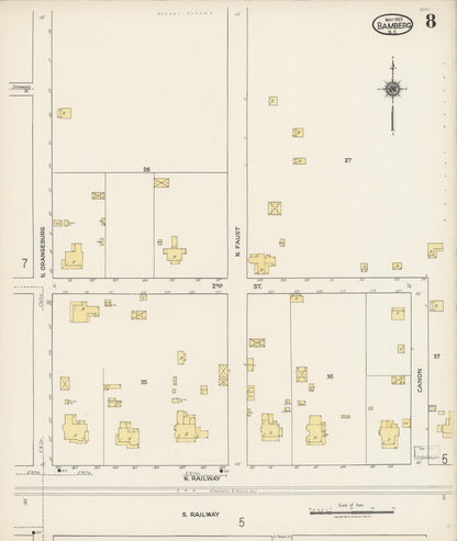 Sanborn Fire Insurance Map from Bamberg, Bamberg County, South Carolina (1922), Sheet #0008 - Complete Map Set gallery image, historic Sanborn map, vintage wall art, South Carolina South Carolina