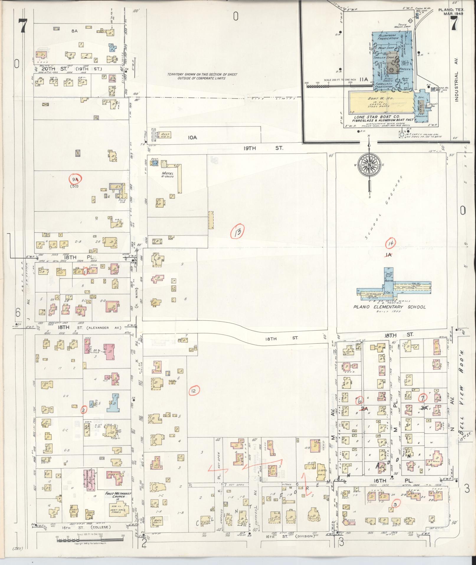 Sanborn Fire Insurance Map from Plano, Collin County, Texas (1961), Sheet #0007 - Historic Sanborn Fire Insurance Map Print, vintage old map wall art, antique decor, genealogy gift, Texas Texas map