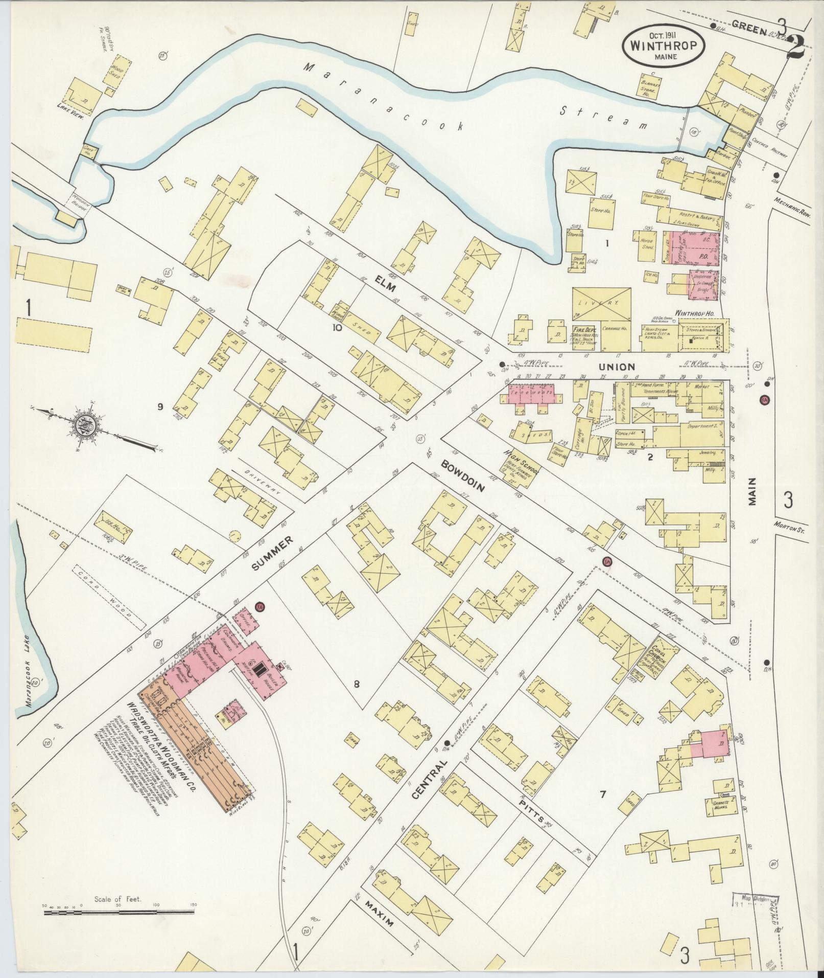 Sanborn Fire Insurance Map from Winthrop, Kennebec County, Maine (1911), Sheet #0002 - Complete Map Set gallery image, historic Sanborn map, vintage wall art, Maine Maine