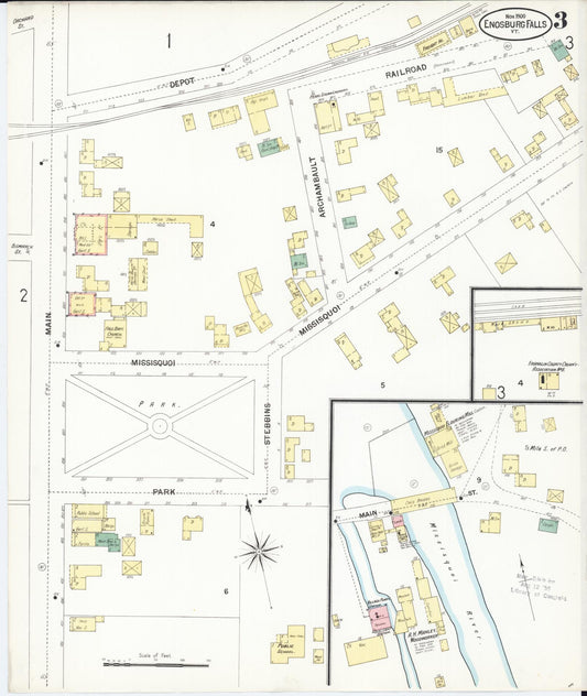 Sanborn Fire Insurance Map from Enosburg Falls, Franklin County, Vermont (1900), Sheet #0003 - Historic Sanborn Fire Insurance Map Print, vintage old map wall art, antique decor, genealogy gift, Vermont Vermont map