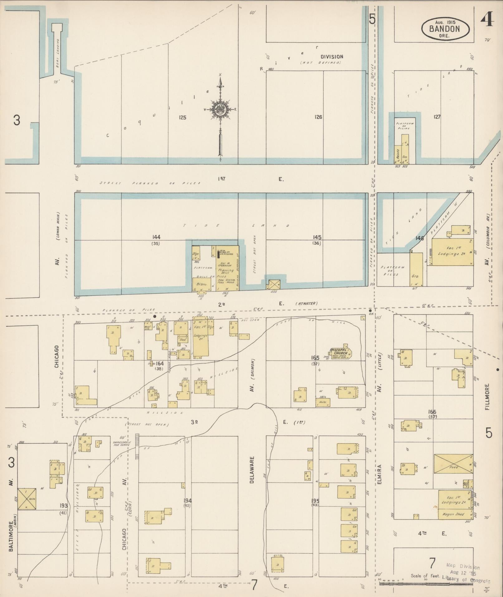 Sanborn Fire Insurance Map from Bandon, Coos County, Oregon (1915), Sheet #0004 - Complete Map Set gallery image, historic Sanborn map, vintage wall art, Oregon Oregon
