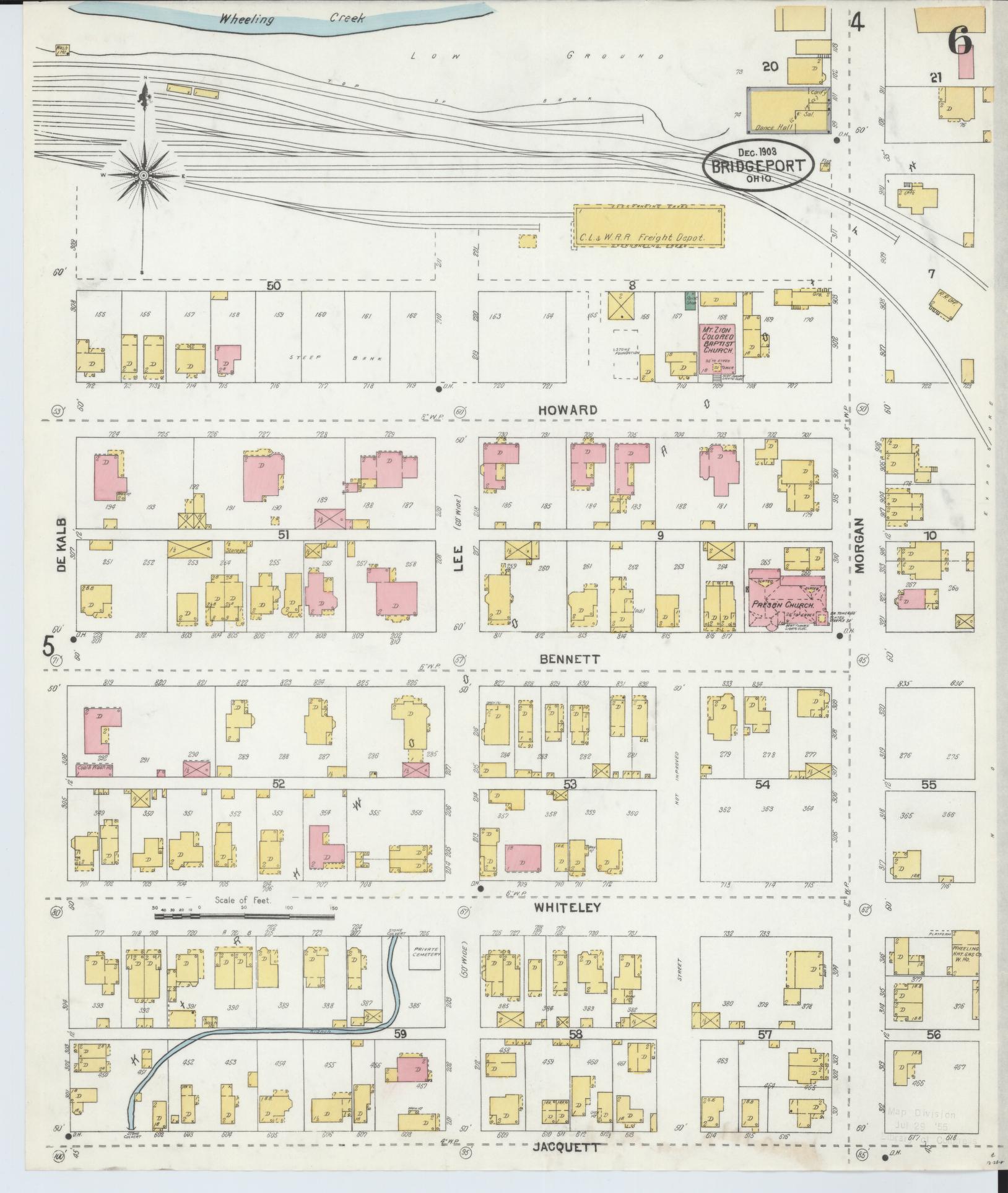 Sanborn Fire Insurance Map from Bridgeport, Belmont County, Ohio (1903), Sheet #0006 - Historic Sanborn Fire Insurance Map Print, vintage old map wall art, antique decor, genealogy gift, Ohio Ohio map