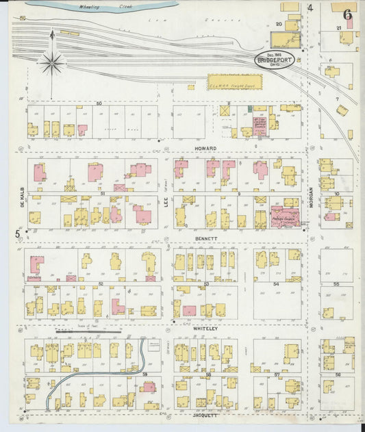 Sanborn Fire Insurance Map from Bridgeport, Belmont County, Ohio (1903), Sheet #0006 - Historic Sanborn Fire Insurance Map Print, vintage old map wall art, antique decor, genealogy gift, Ohio Ohio map