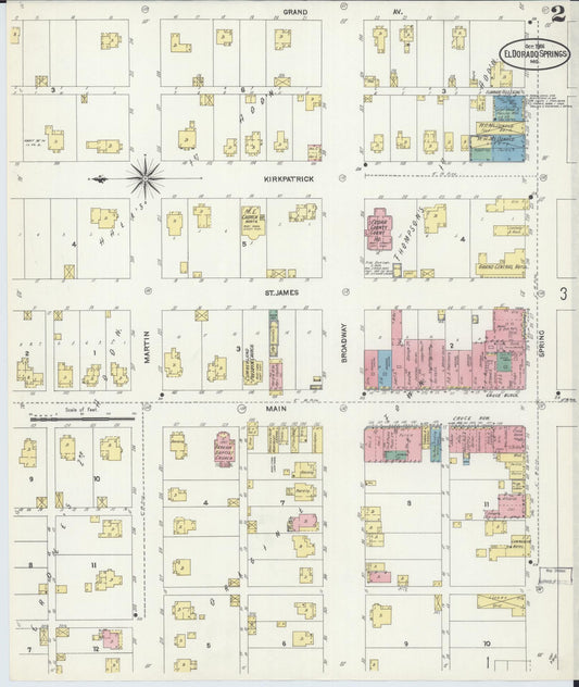 Sanborn Fire Insurance Map from Eldorado Springs, Cedar County, Missouri (1906), Sheet #0002 - Historic Sanborn Fire Insurance Map Print, vintage old map wall art, antique decor, genealogy gift, Missouri Missouri map