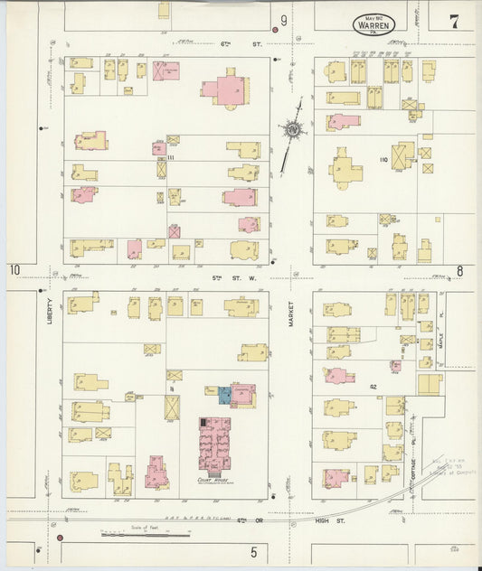 Sanborn Fire Insurance Map from Warren, Warren County, Pennsylvania (1912), Sheet #0007 - Historic Sanborn Fire Insurance Map Print, vintage old map wall art, antique decor, genealogy gift, Pennsylvania Pennsylvania map