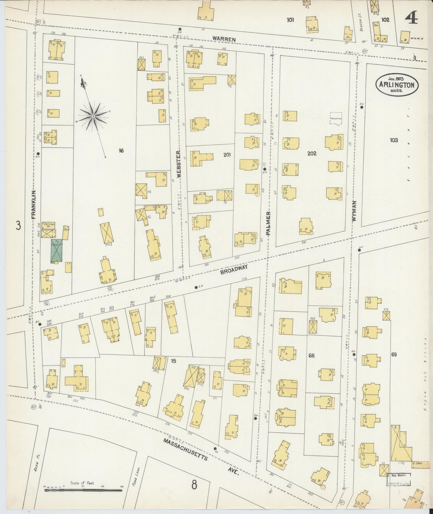 Sanborn Fire Insurance Map from Arlington, Middlesex County, Massachusetts (1903), Sheet #0004 - Complete Map Set gallery image, historic Sanborn map, vintage wall art, Massachusetts Massachusetts