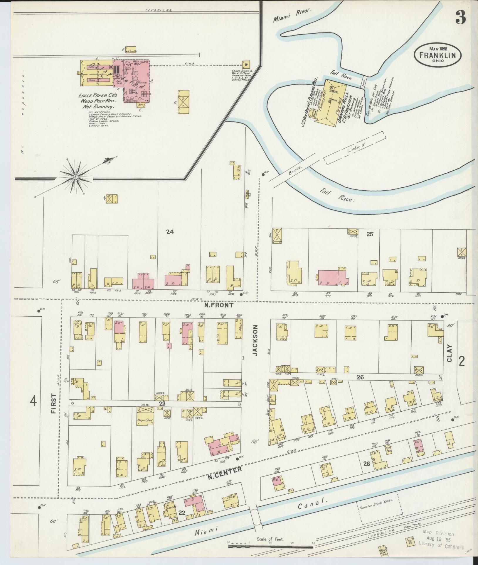 Sanborn Fire Insurance Map from Franklin, Warren County, Ohio (1898), Sheet #0003 - Historic Sanborn Fire Insurance Map Print, vintage old map wall art, antique decor, genealogy gift, Ohio Ohio map