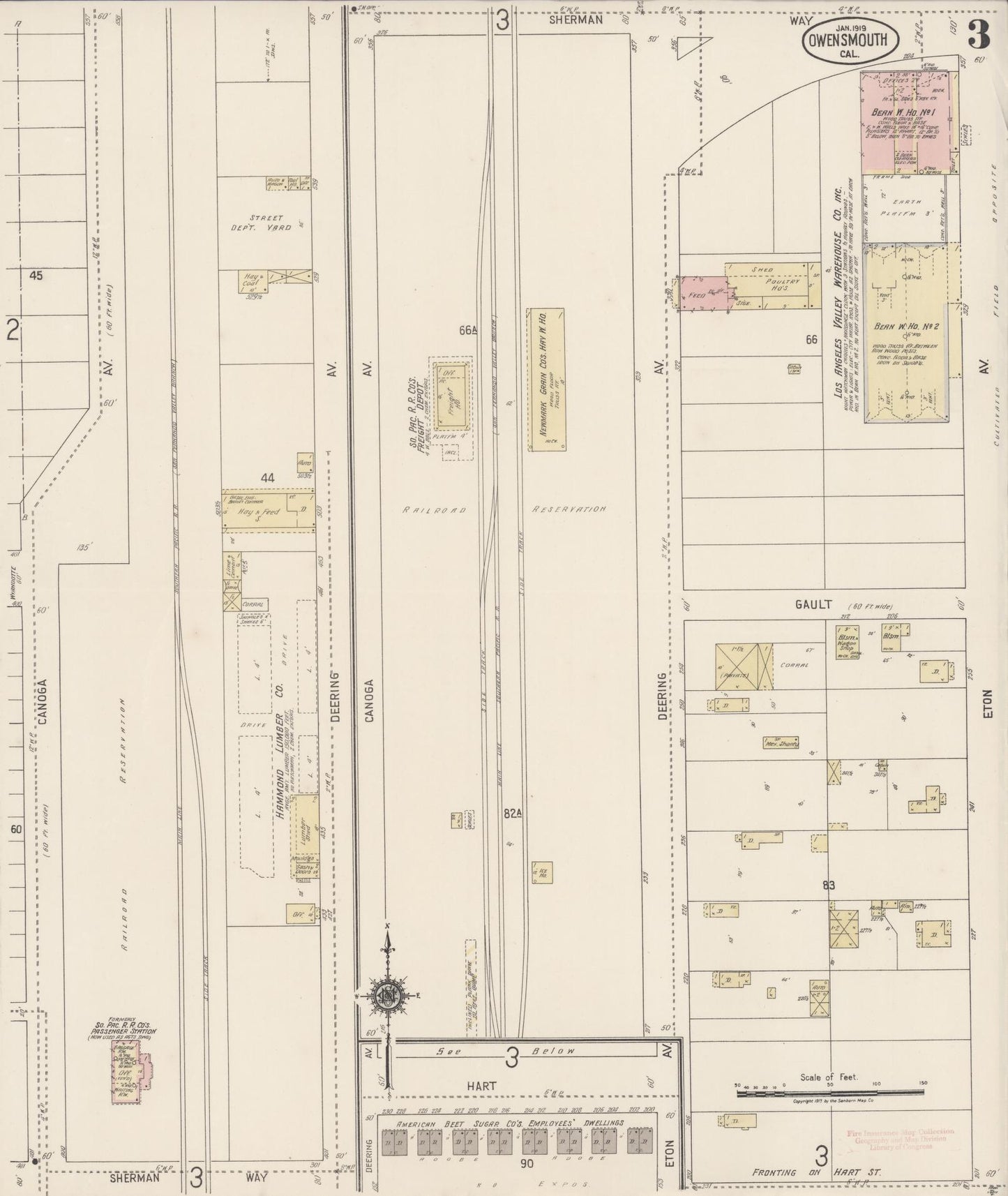 Sanborn Fire Insurance Map from Owensmouth, Los Angeles County, California (1919), Sheet #0003 - Complete Map Set gallery image, historic Sanborn map, vintage wall art, California California