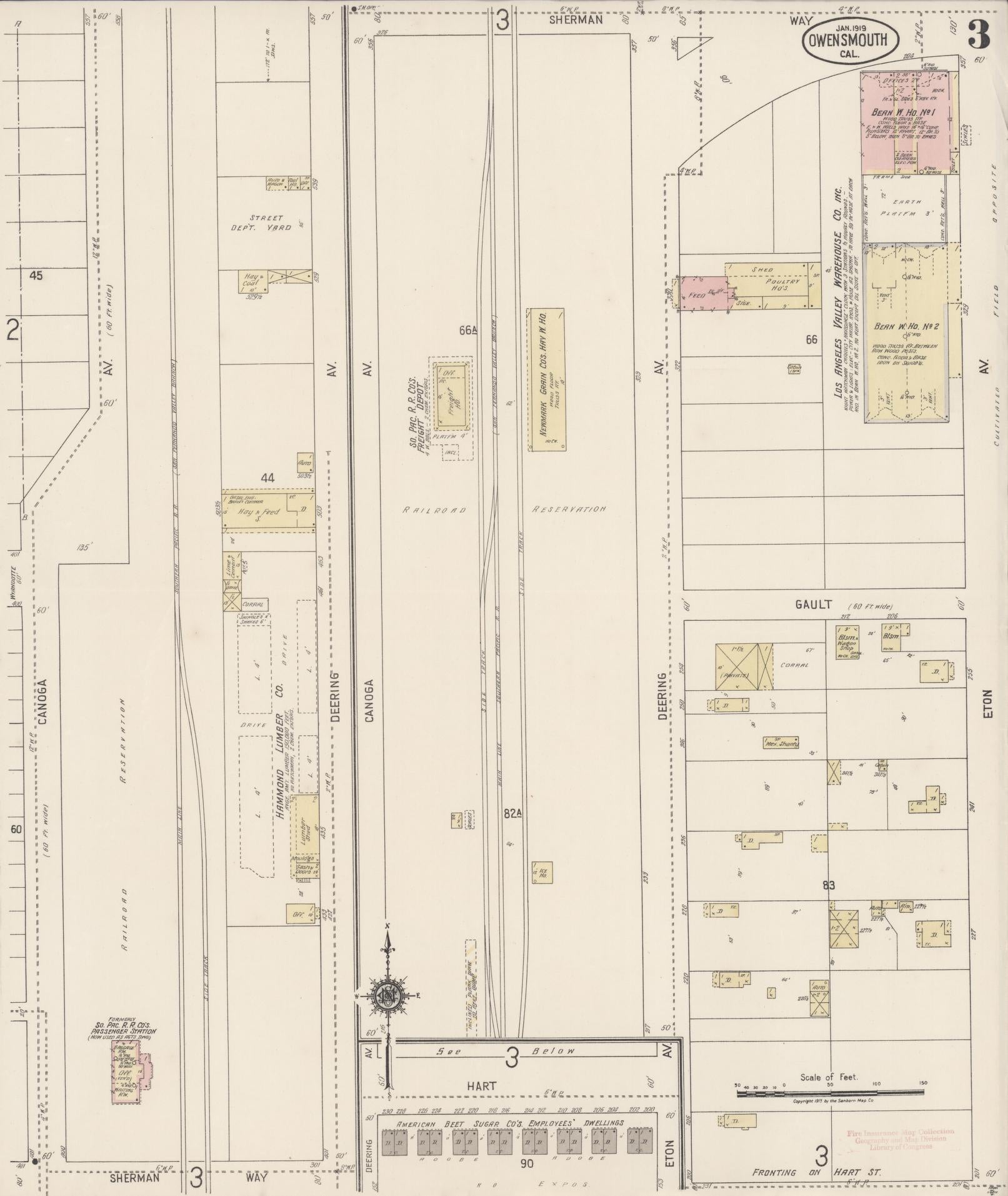 Sanborn Fire Insurance Map from Owensmouth, Los Angeles County, California (1919), Sheet #0003 - Complete Map Set gallery image, historic Sanborn map, vintage wall art, California California
