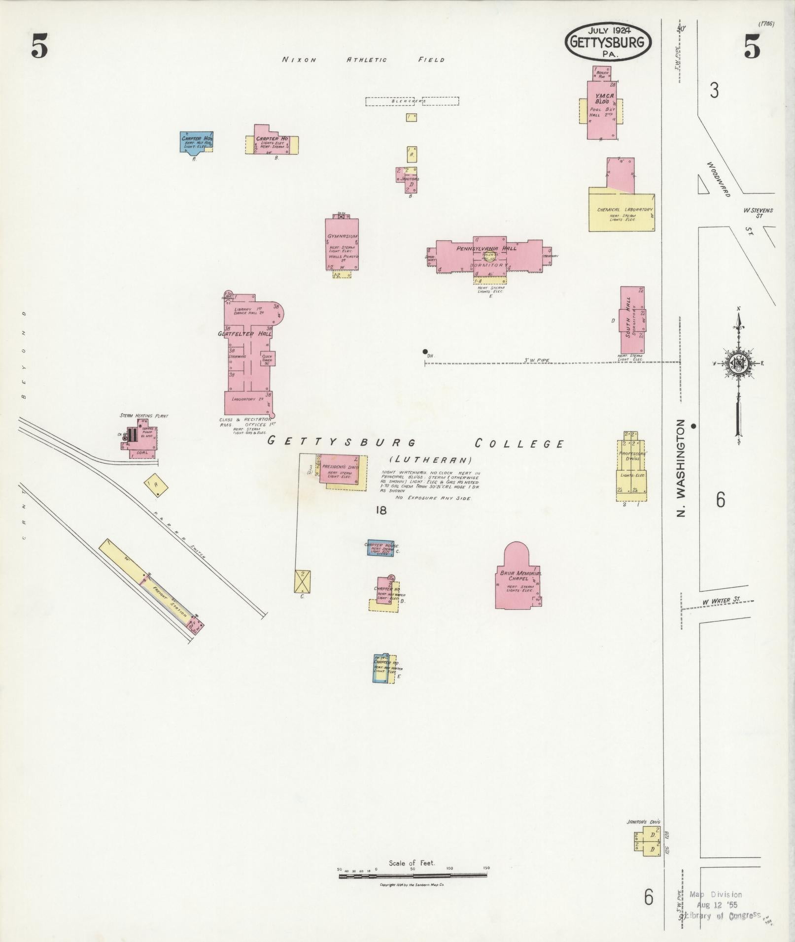 Sanborn Fire Insurance Map from Gettysburg, Adams County, Pennsylvania (1924), Sheet #0005 - Historic Sanborn Fire Insurance Map Print, vintage old map wall art, antique decor, genealogy gift, Pennsylvania Pennsylvania map