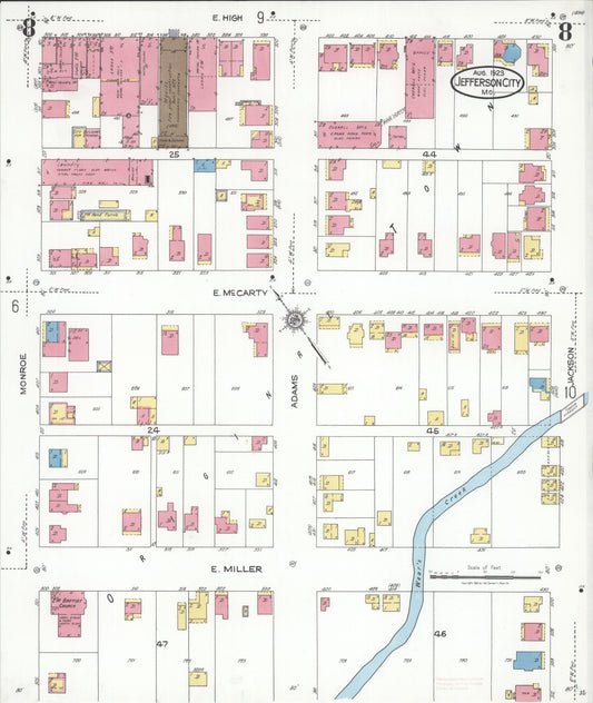 Sanborn Fire Insurance Map from Jefferson City, Cole County, Missouri (1923), Sheet #0008 - Historic Sanborn Fire Insurance Map Print, vintage old map wall art, antique decor, genealogy gift, Missouri Missouri map