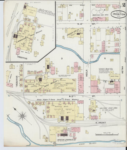 Sanborn Fire Insurance Map from Ironton, Lawrence County, Ohio (1889), Sheet #0002 - Historic Sanborn Fire Insurance Map Print, vintage old map wall art, antique decor, genealogy gift, Ohio Ohio map