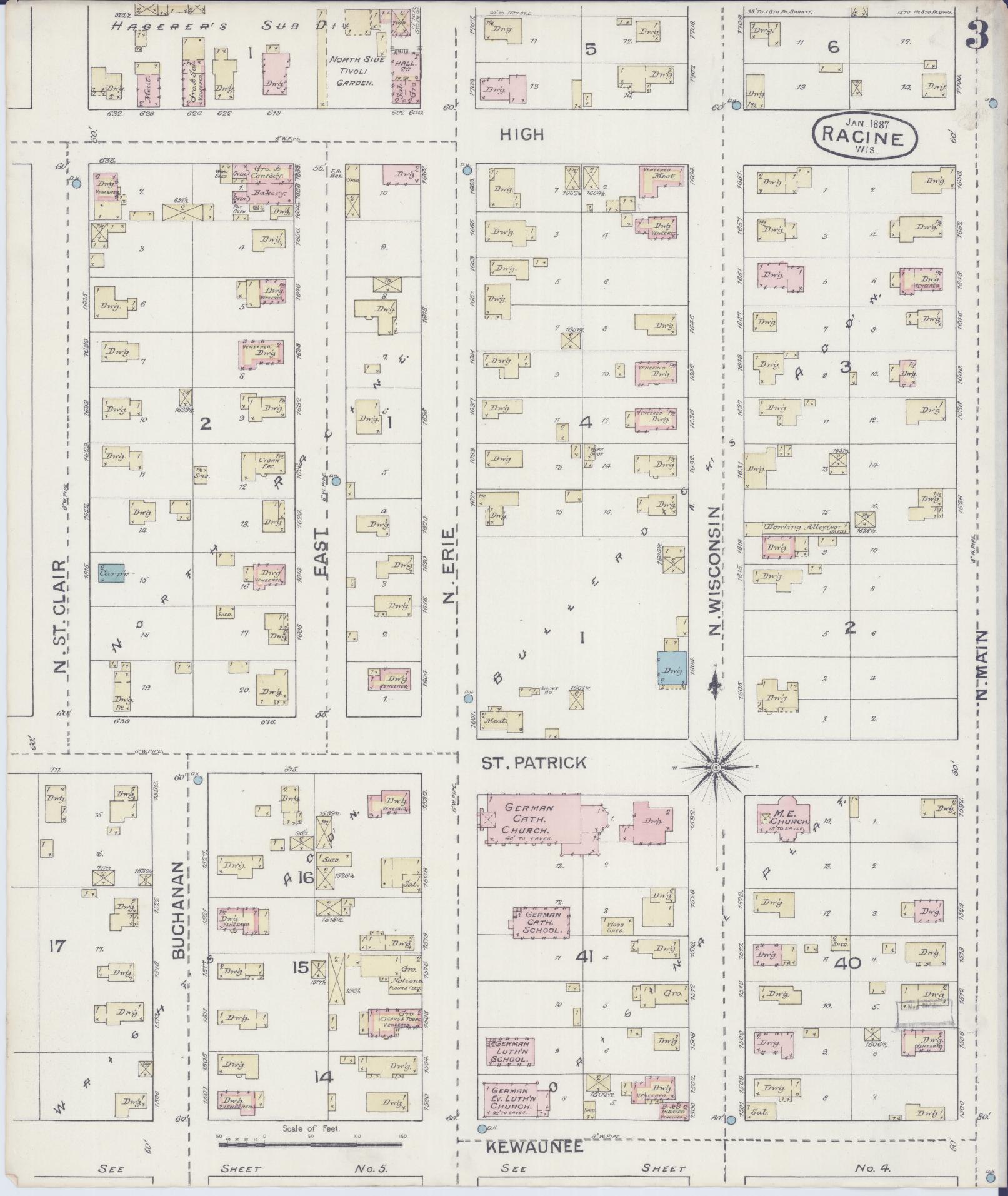 Sanborn Fire Insurance Map from Racine, Racine County, Wisconsin (1887), Sheet #0003 - Complete Map Set gallery image, historic Sanborn map, vintage wall art, Wisconsin Wisconsin