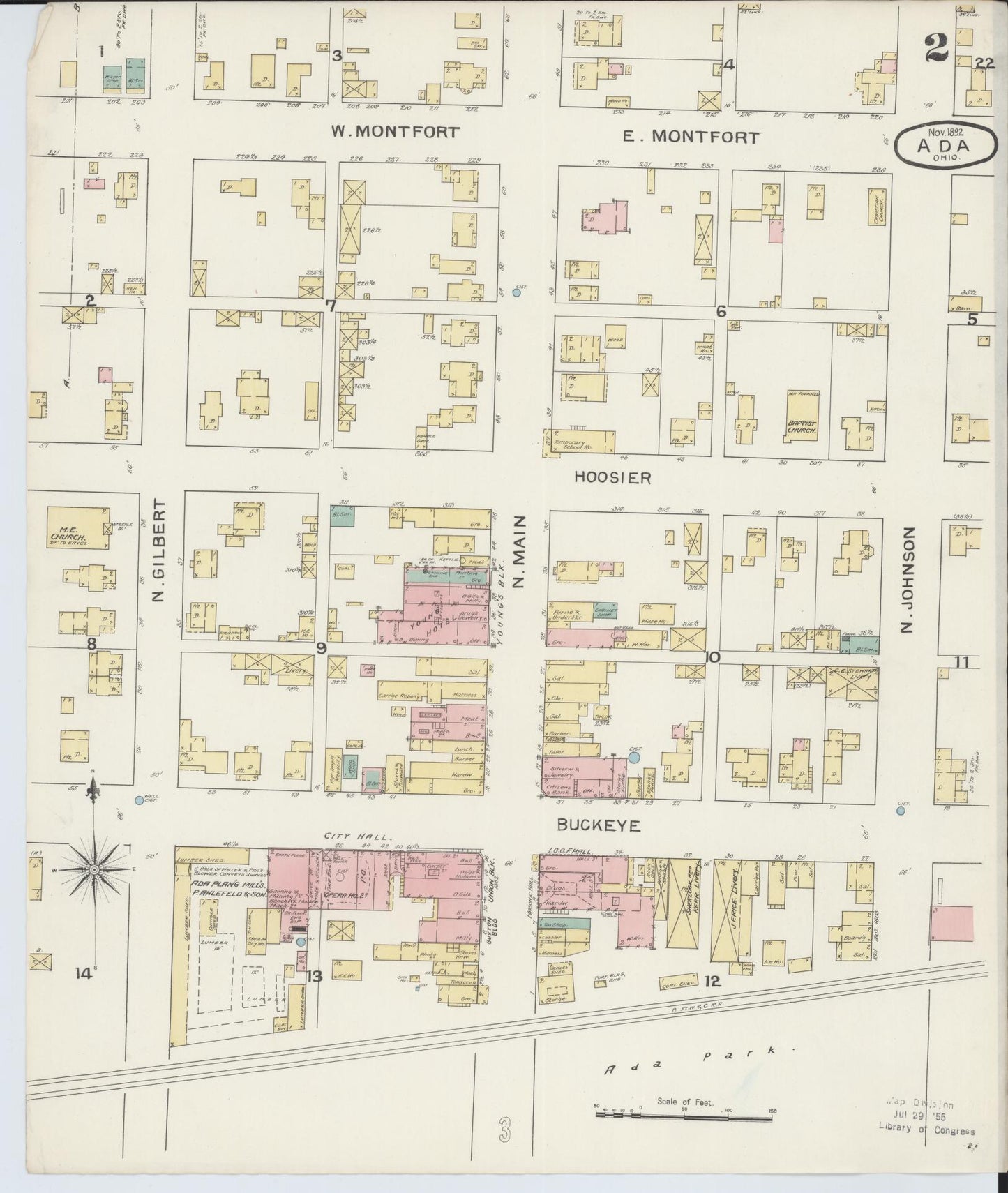 Sanborn Fire Insurance Map from Ada, Hardin County, Ohio (1892), Sheet #0002 - Complete Map Set gallery image, historic Sanborn map, vintage wall art, Ohio Ohio