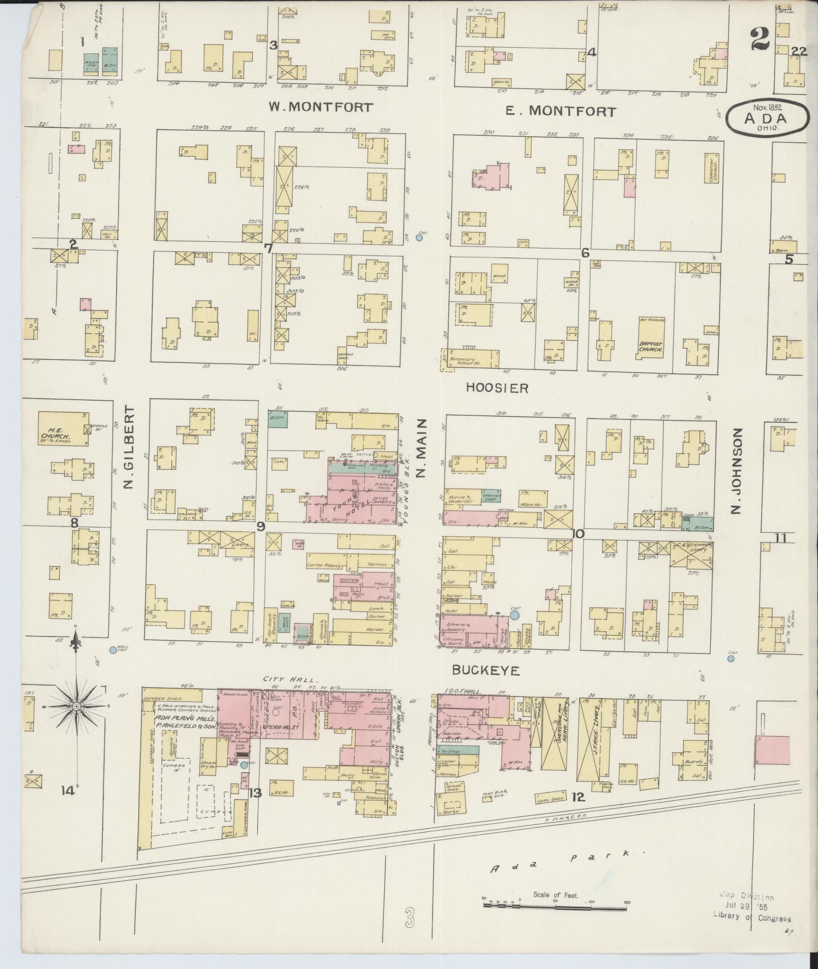 Sanborn Fire Insurance Map from Ada, Hardin County, Ohio (1892), Sheet #0002 - Complete Map Set gallery image, historic Sanborn map, vintage wall art, Ohio Ohio