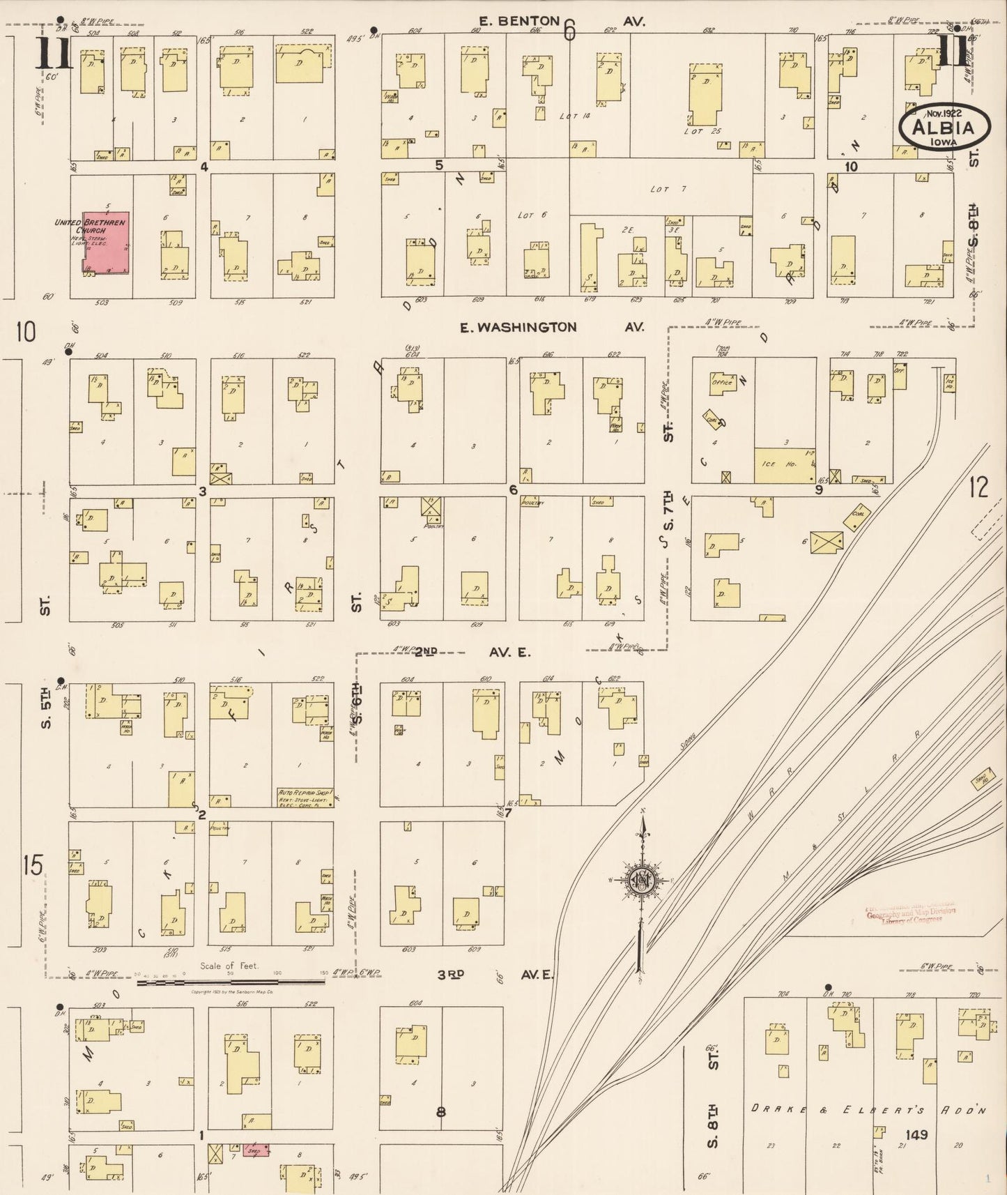 Sanborn Fire Insurance Map from Albia, Monroe County, Iowa (1922), Sheet #0011 - Historic Sanborn Fire Insurance Map Print