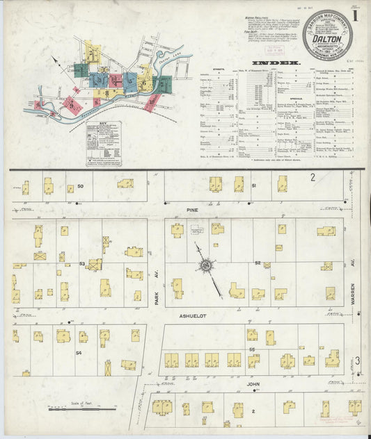 Sanborn Fire Insurance Map from Dalton, Berkshire County, Massachusetts (1911), Sheet #0001 - Historic Sanborn Fire Insurance Map Print, vintage old map wall art, antique decor, genealogy gift, Massachusetts Massachusetts map