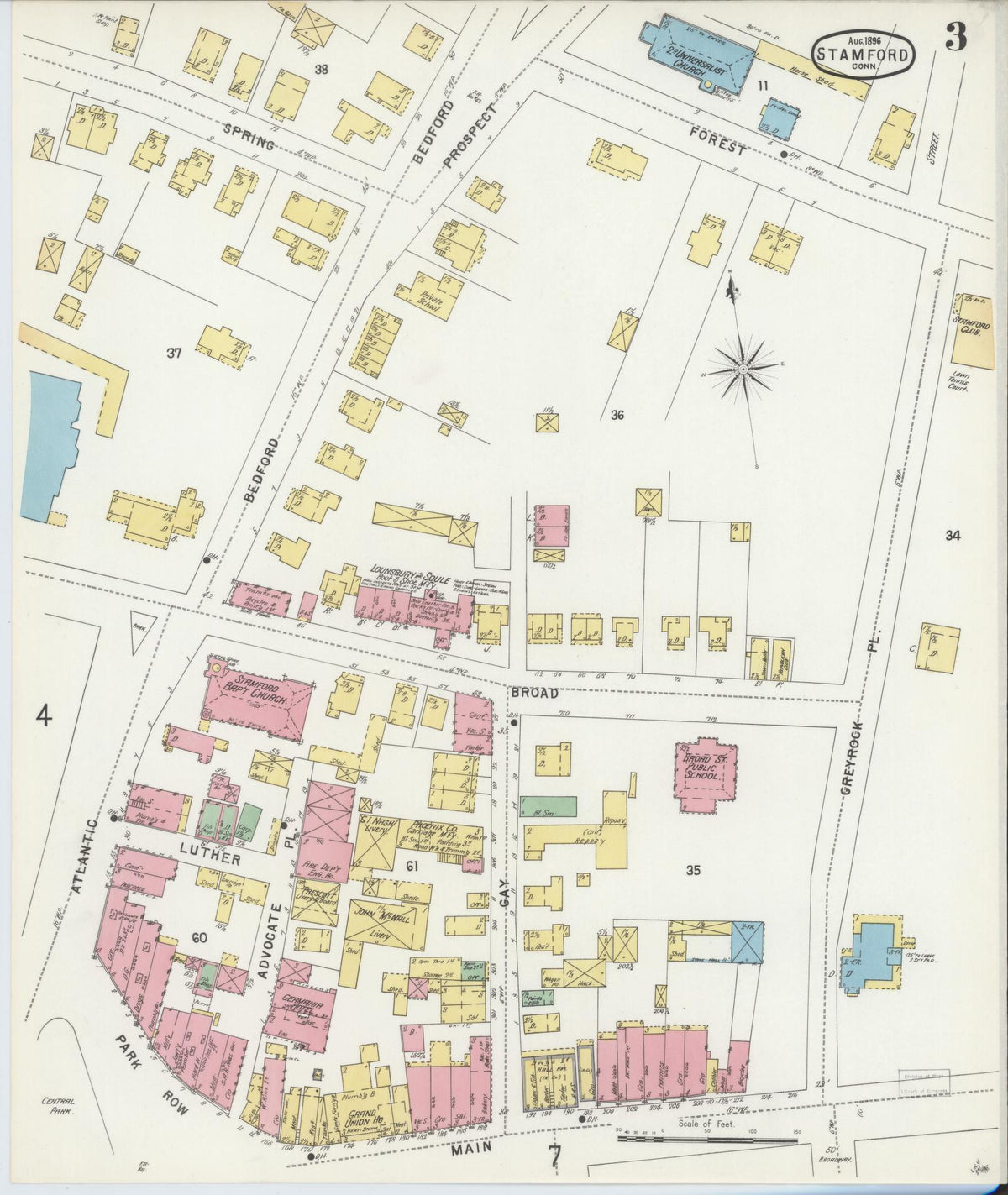 Sanborn Fire Insurance Map from Stamford, Fairfield County, Connecticut (1896), Sheet #0003 - Complete Map Set gallery image, historic Sanborn map, vintage wall art, Connecticut Connecticut