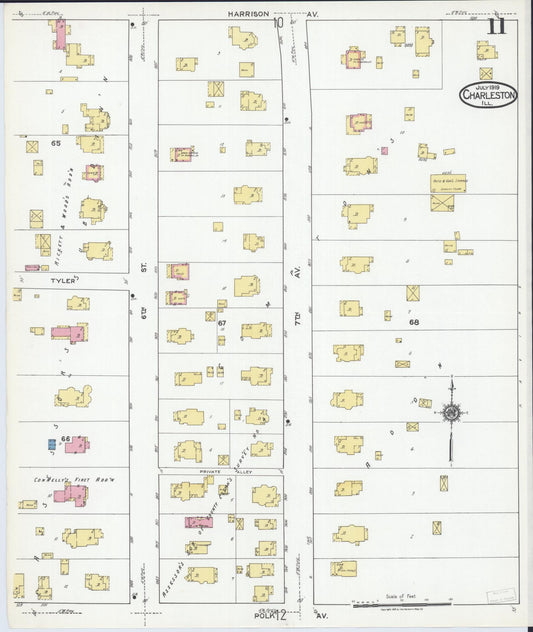 Sanborn Fire Insurance Map from Charleston, Coles County, Illinois (1919), Sheet #0011 - Historic Sanborn Fire Insurance Map Print, vintage old map wall art, antique decor, genealogy gift, Illinois Illinois map
