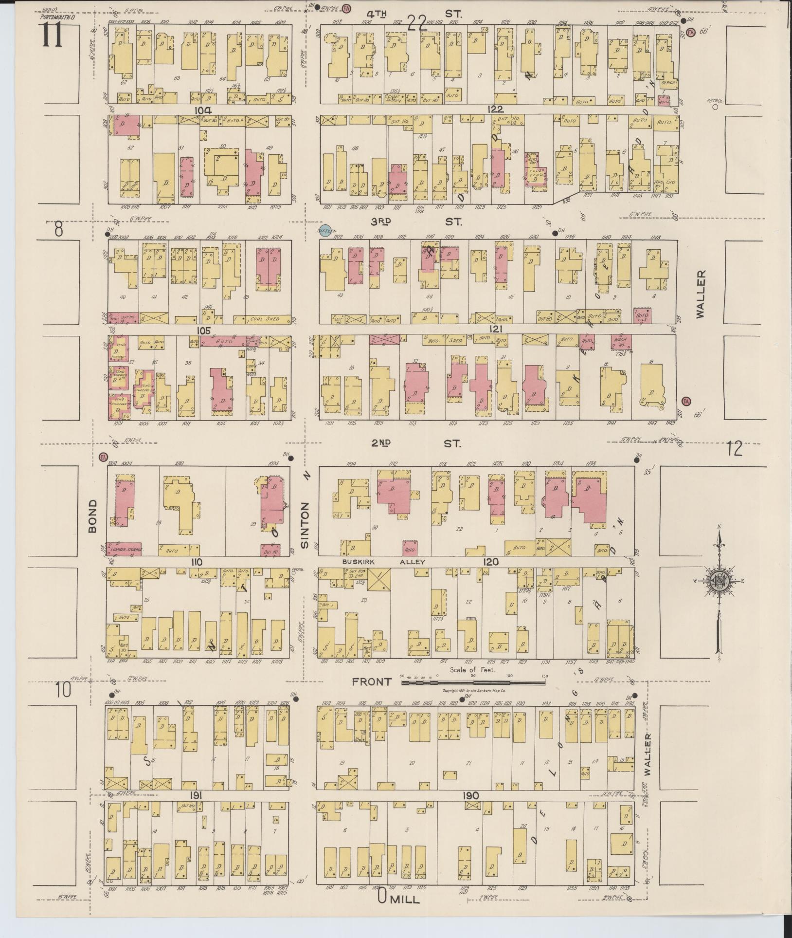 Sanborn Fire Insurance Map from Portsmouth, Scioto County, Ohio (1921), Sheet #0011 - Complete Map Set gallery image, historic Sanborn map, vintage wall art, Ohio Ohio