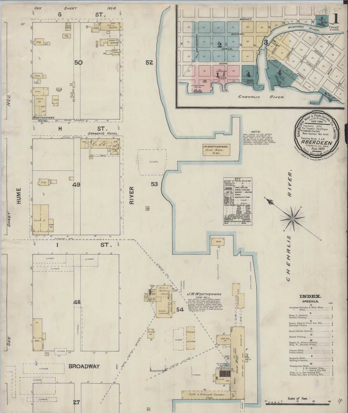 Sanborn Fire Insurance Map from Aberdeen, Grays Harbor County, Washington (1889), Sheet #0001 - Complete Map Set gallery image, historic Sanborn map, vintage wall art, Washington Washington