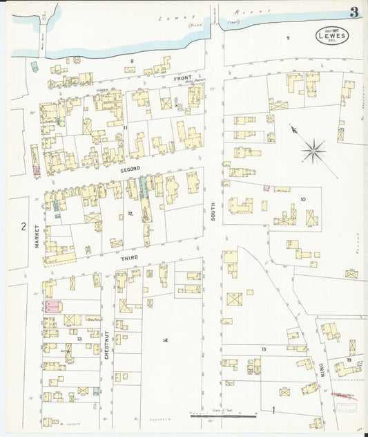 Sanborn Fire Insurance Map from Lewes, Sussex County, Delaware (1897), Sheet #0003 - Historic Sanborn Fire Insurance Map Print, vintage old map wall art, antique decor, genealogy gift, Delaware Delaware map