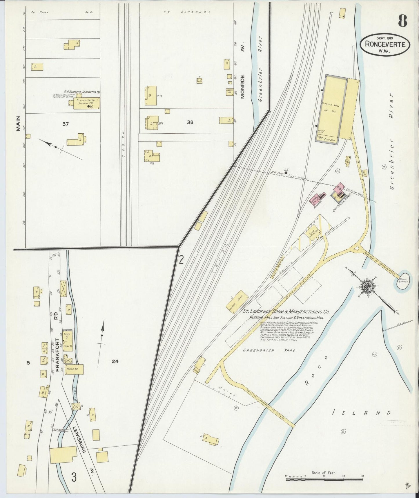 Sanborn Fire Insurance Map from Ronceverte, Greenbrier County, West Virginia (1910), Sheet #0008 - Complete Map Set gallery image, historic Sanborn map, vintage wall art, West Virginia West Virginia