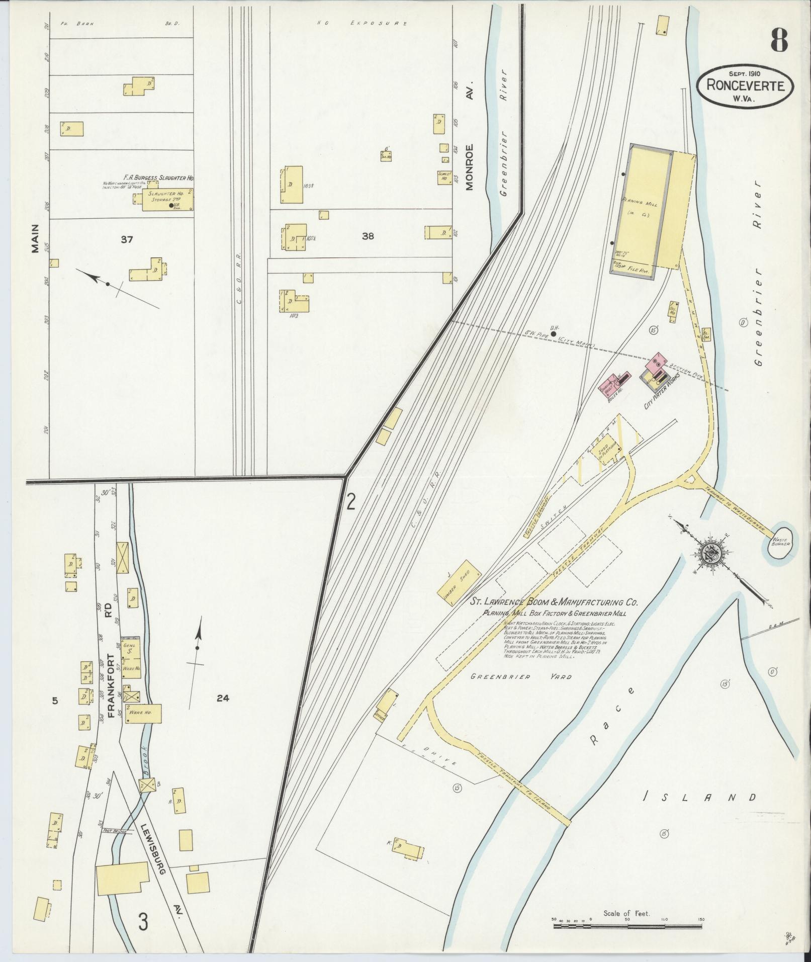 Sanborn Fire Insurance Map from Ronceverte, Greenbrier County, West Virginia (1910), Sheet #0008 - Complete Map Set gallery image, historic Sanborn map, vintage wall art, West Virginia West Virginia
