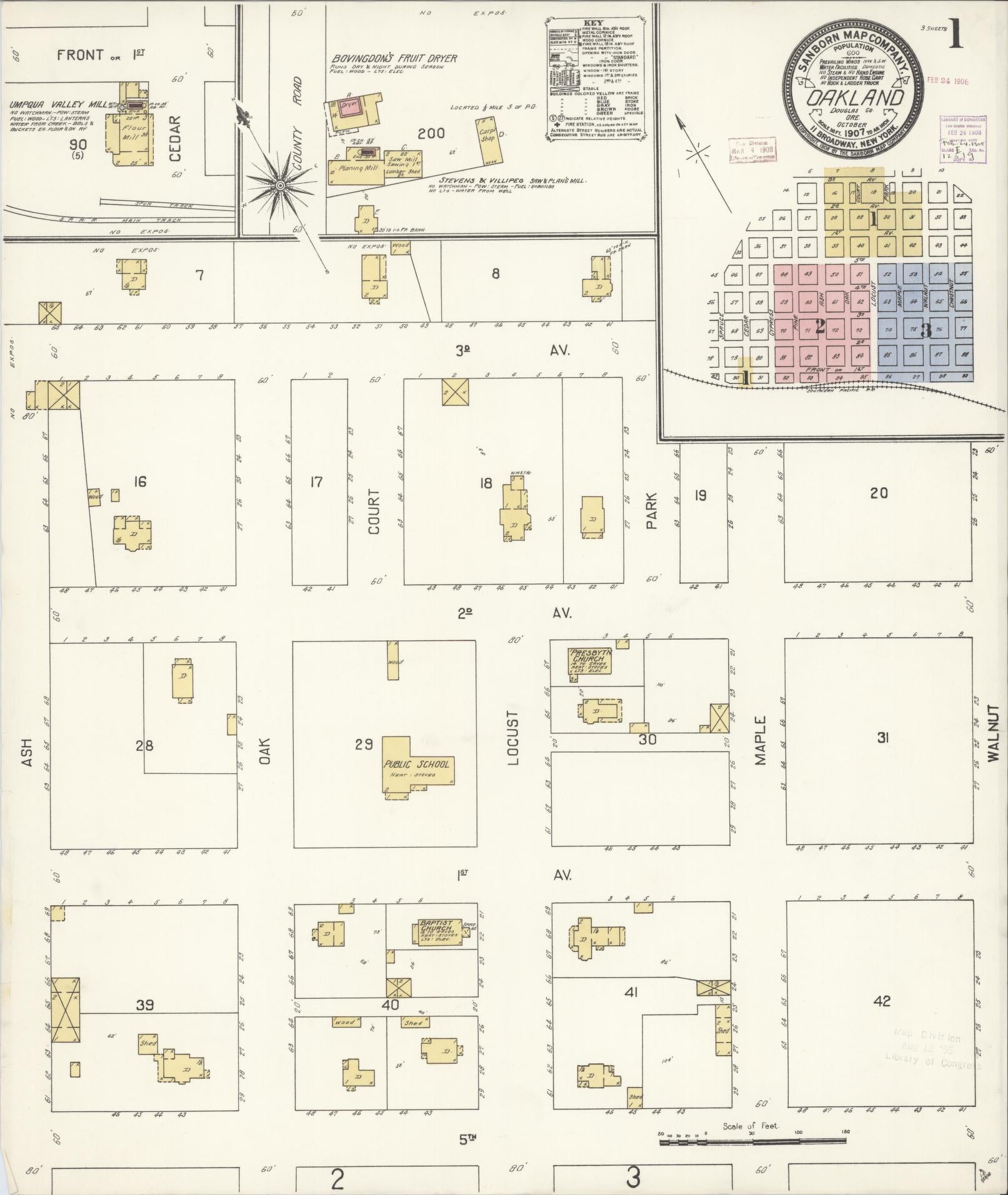 Sanborn Fire Insurance Map from Oakland, Douglas County, Oregon (1907), Sheet #0001 - Complete Map Set gallery image, historic Sanborn map, vintage wall art, Oregon Oregon