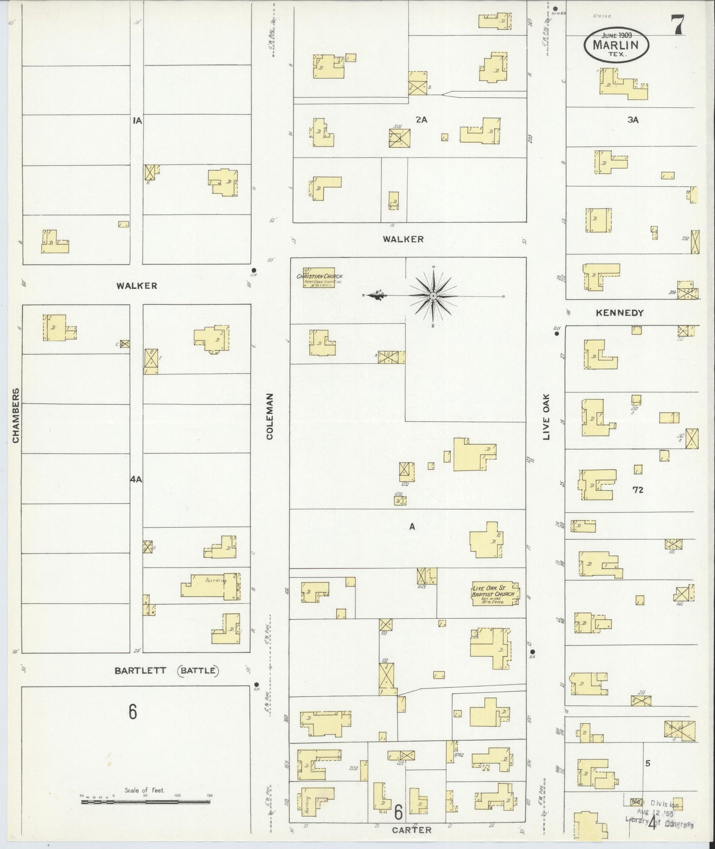 Sanborn Fire Insurance Map from Marlin, Falls County, Texas (1909), Sheet #0007 - Historic Sanborn Fire Insurance Map Print, vintage old map wall art, antique decor, genealogy gift, Texas Texas map
