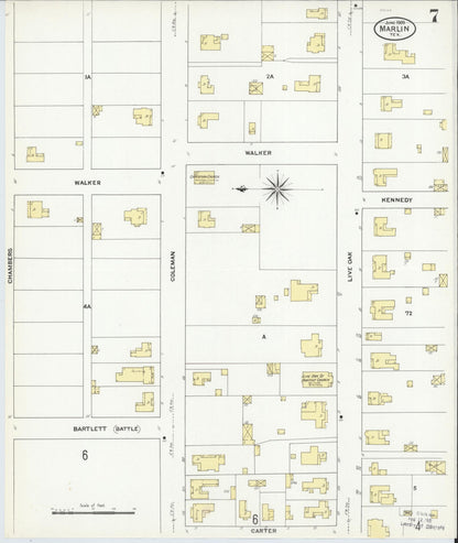 Sanborn Fire Insurance Map from Marlin, Falls County, Texas (1909), Sheet #0007 - Historic Sanborn Fire Insurance Map Print, vintage old map wall art, antique decor, genealogy gift, Texas Texas map