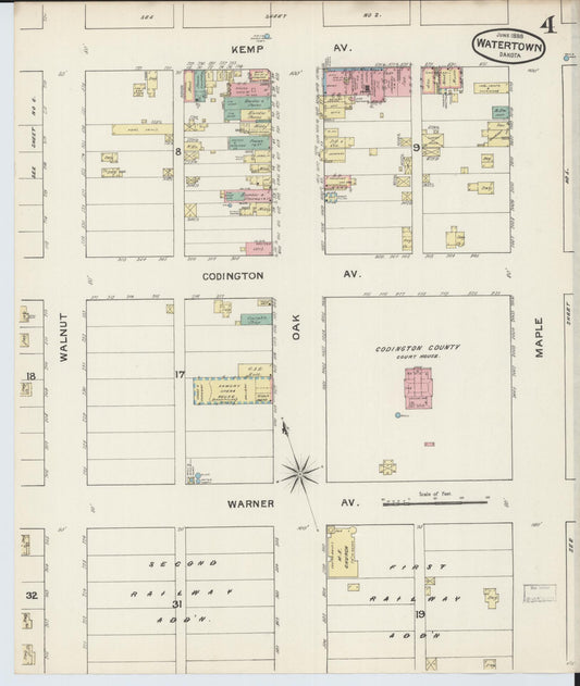 Sanborn Fire Insurance Map from Watertown, Codington County, South Dakota (1888), Sheet #0004 - Historic Sanborn Fire Insurance Map Print, vintage old map wall art, antique decor, genealogy gift, South Dakota South Dakota map