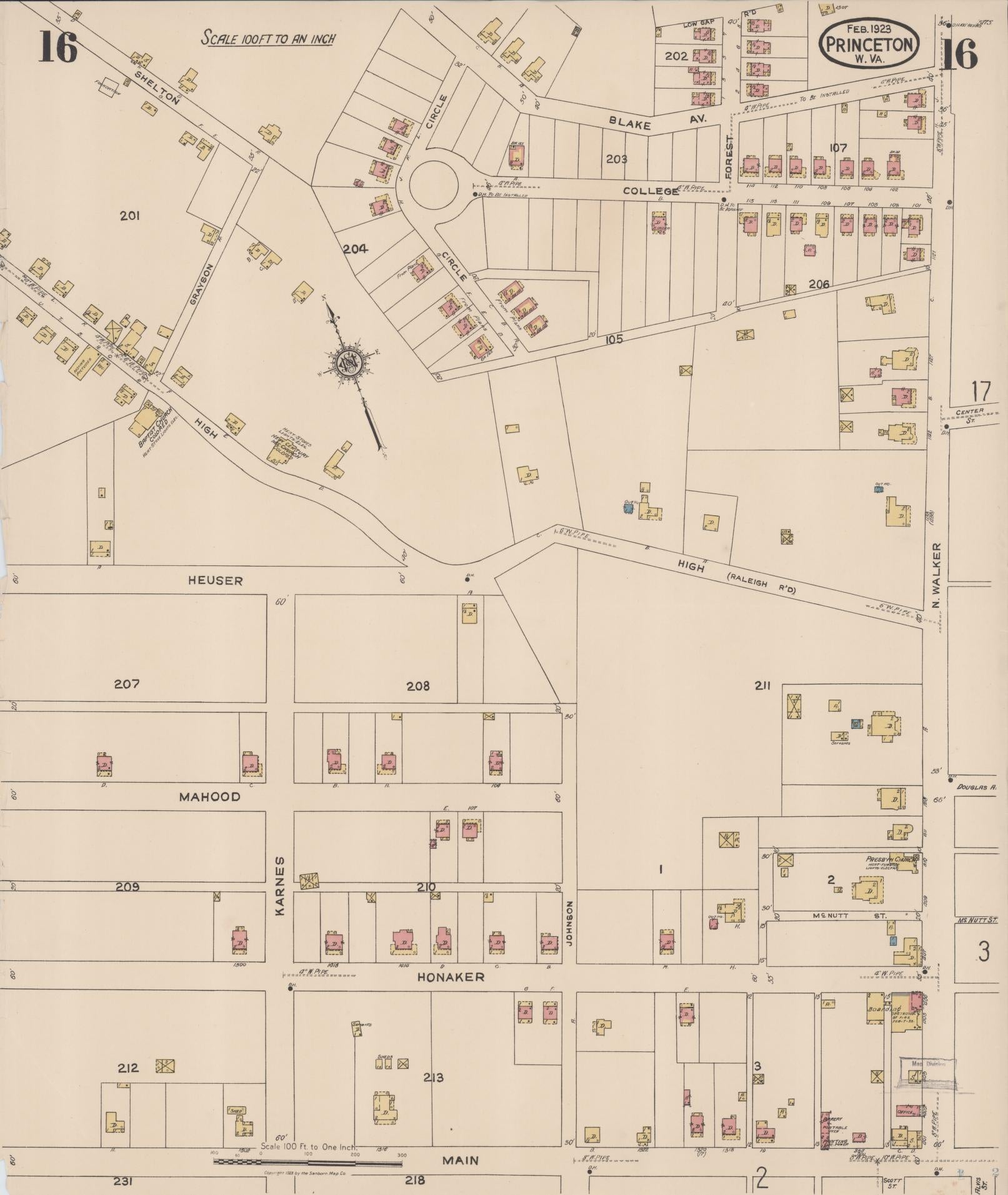 Sanborn Fire Insurance Map from Princeton, Mercer County, West Virginia (1923), Sheet #0016 - Complete Map Set gallery image, historic Sanborn map, vintage wall art, West Virginia West Virginia