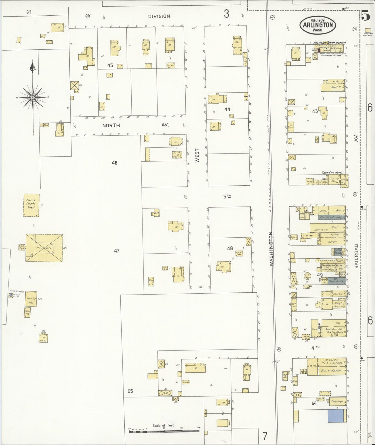 Sanborn Fire Insurance Map from Arlington, Snohomish County, Washington (1909), Sheet #0005 - Complete Map Set gallery image, historic Sanborn map, vintage wall art, Washington Washington