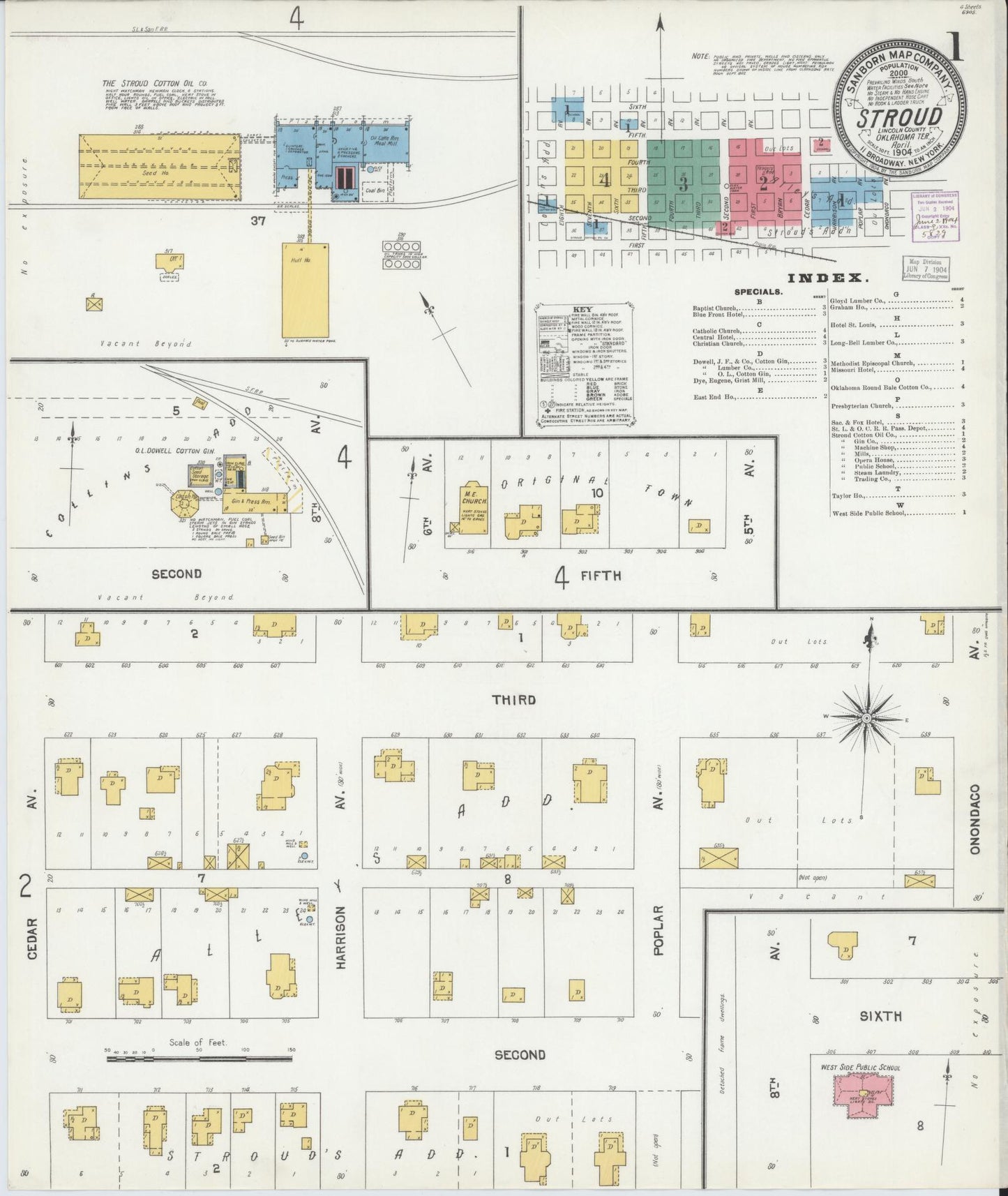 Sanborn Fire Insurance Map from Stroud, Lincoln County, Oklahoma (1904), Sheet #0001 - Complete Map Set gallery image, historic Sanborn map, vintage wall art, Oklahoma Oklahoma