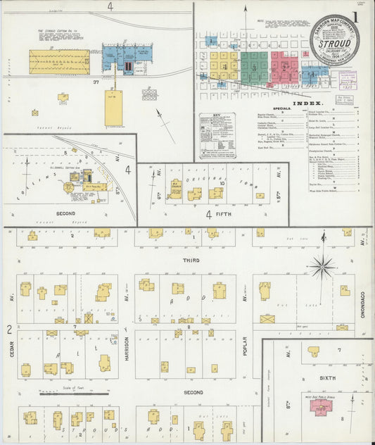 Sanborn Fire Insurance Map from Stroud, Lincoln County, Oklahoma (1904), Sheet #0001 - Complete Map Set gallery image, historic Sanborn map, vintage wall art, Oklahoma Oklahoma